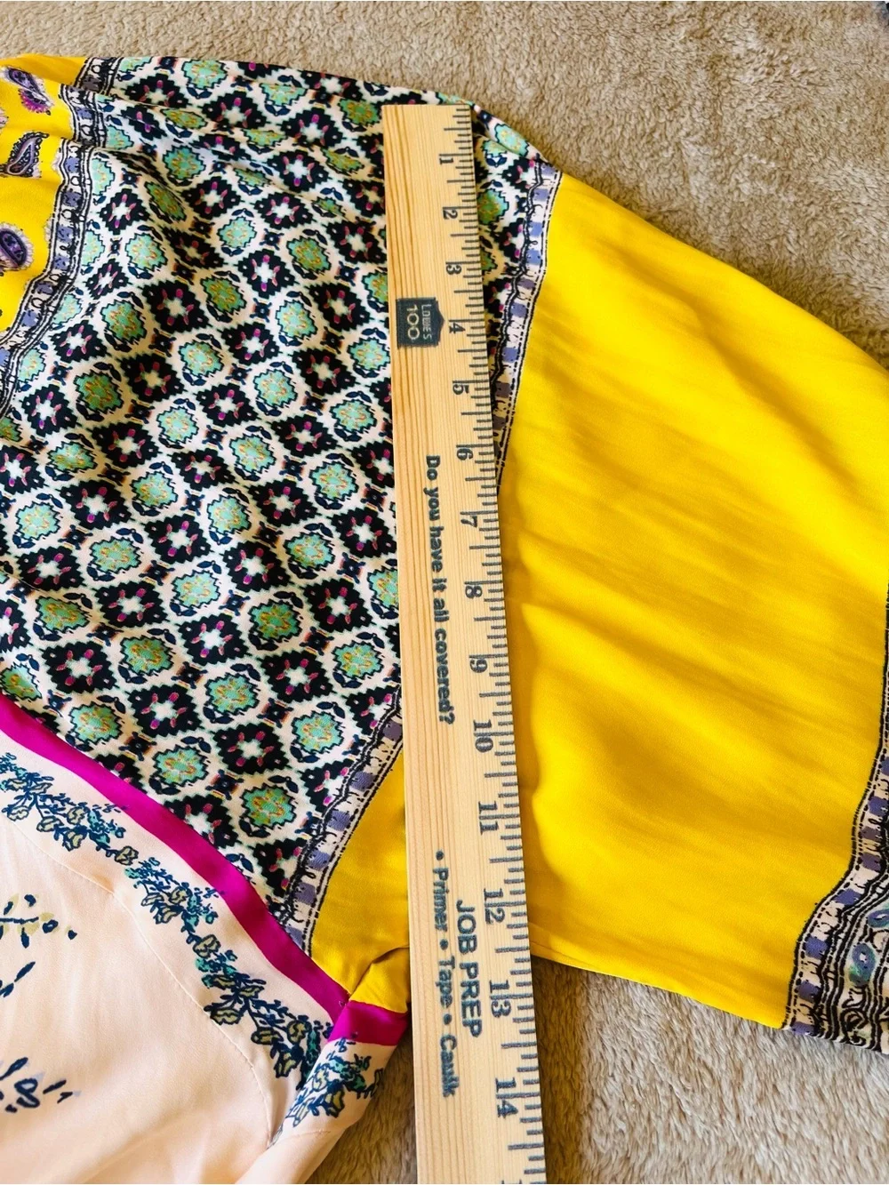 Free People Yellow Flowey Floral Mixed-Print Handkerchief Hem Blouse Size XS